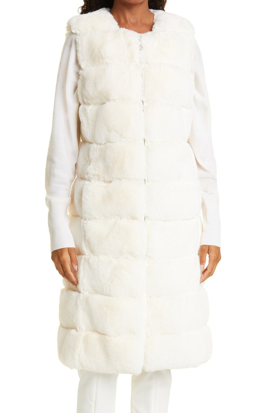 Milly Plush Cream Tanya Long Faux Fur Vest Size Petite